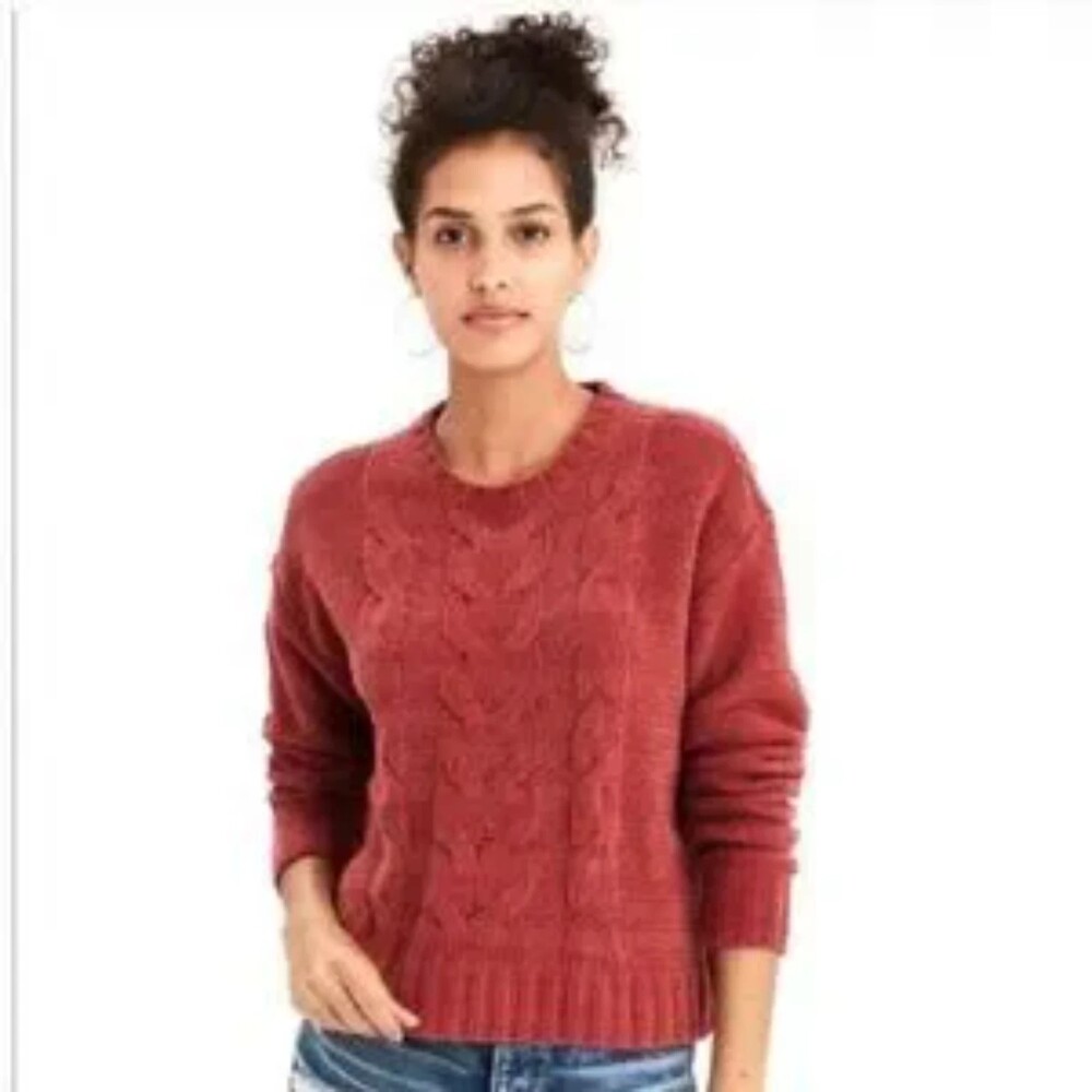 American Eagle Crewneck Cable Knit Pullover Sweater Orange Size Small